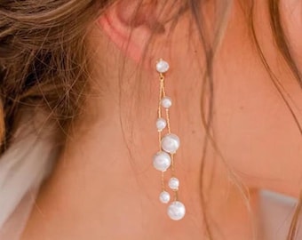 Pearl Dangle Earrings Bridal Earrings Pearl Wedding Earrings Long Pearl Earrings Gold Bridal Jewelry Dangle Earrings Bridesmaid Earrings