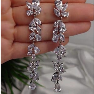 Kristall Braut Ohrringe Lange Hochzeit Ohrringe Baumeln Blumen Ohrringe Kristall Ohrringe Brautschmuck Silber Braut Ohrringe