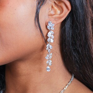 Crystal Bridal Earrings Long Dangle Earrings Crystal Earrings Crystal drop Earrings Rose Gold Bridal Jewelry Silver bridal earrings