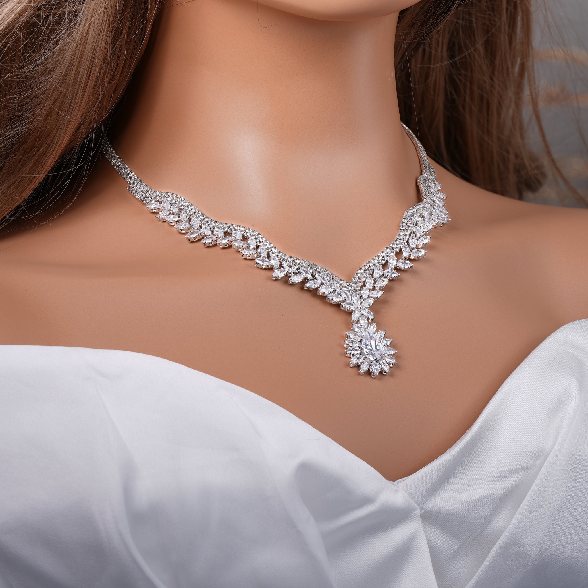 Elegant Wedding Jewelry Set - CZ Bridal Necklace With Earrings JW3066 |  LaceDesign
