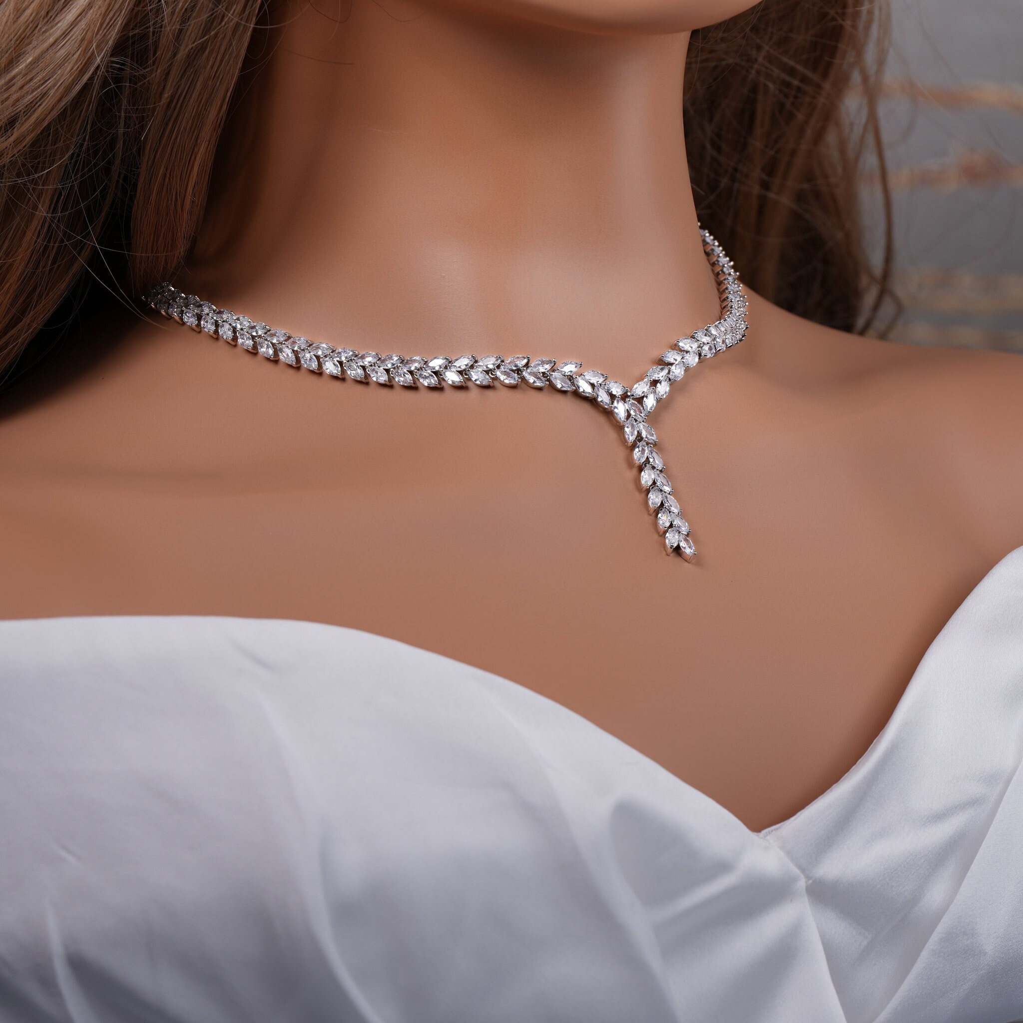Juego De Joyería Para Novia - Collar Y Pendientes De Cristal