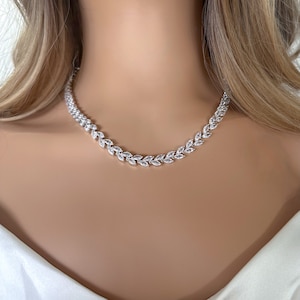 Bridal Necklace set Leaf Wedding Jewelry for Bride Silver Bridal Jewelry Crystal Bridal Necklace Set Bridesmaid Jewelry Set Choker Necklace