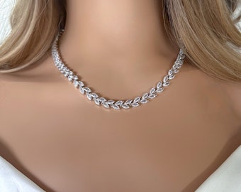 Bridal Necklace set Leaf Wedding Jewelry for Bride Silver Bridal Jewelry Crystal Bridal Necklace Set Bridal Jewelry Set