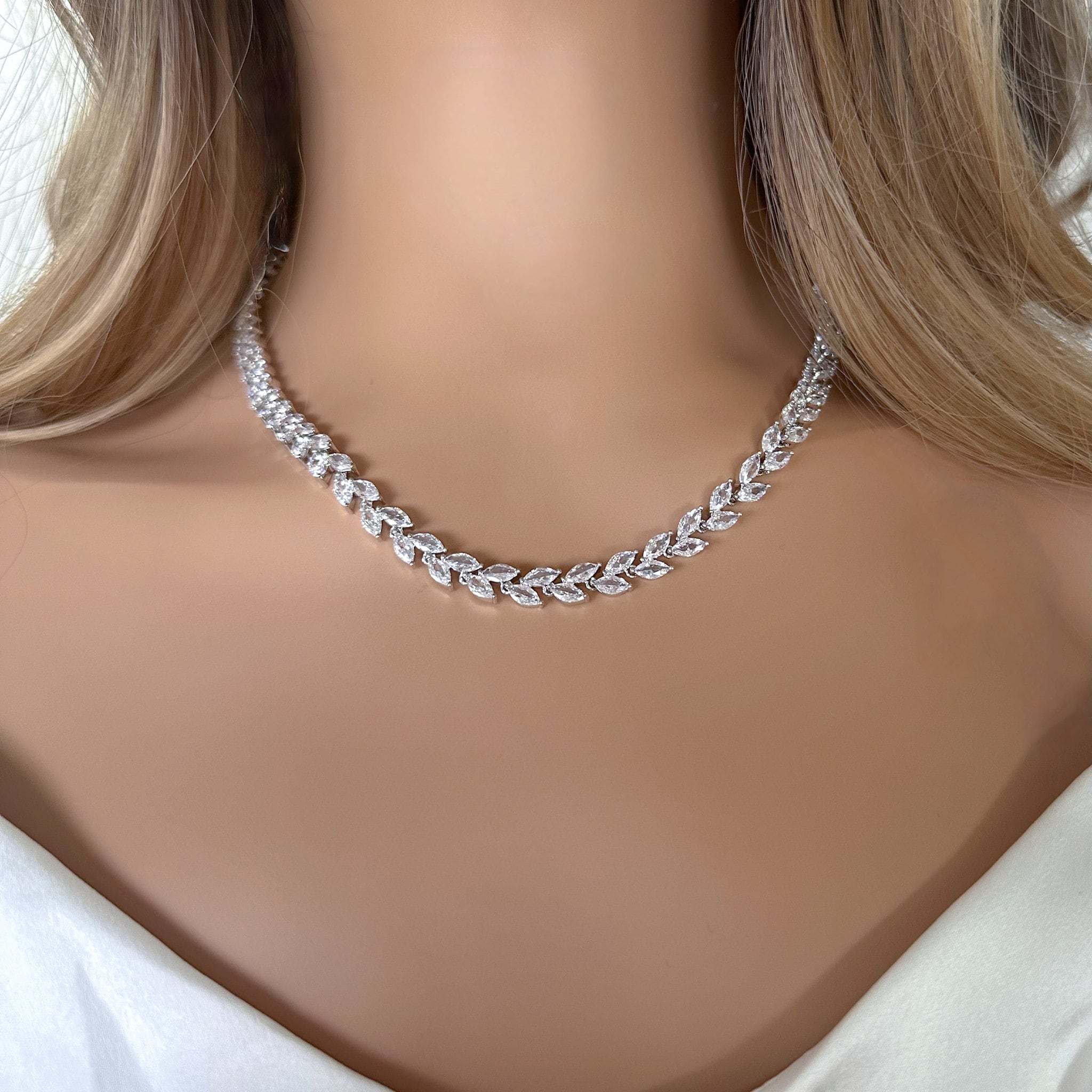 Bridal Necklace set Leaf Wedding Jewelry for Bride Silver Bridal Jewelry Crystal Bridal Necklace Set Bridesmaid Jewelry Set Choker Necklace