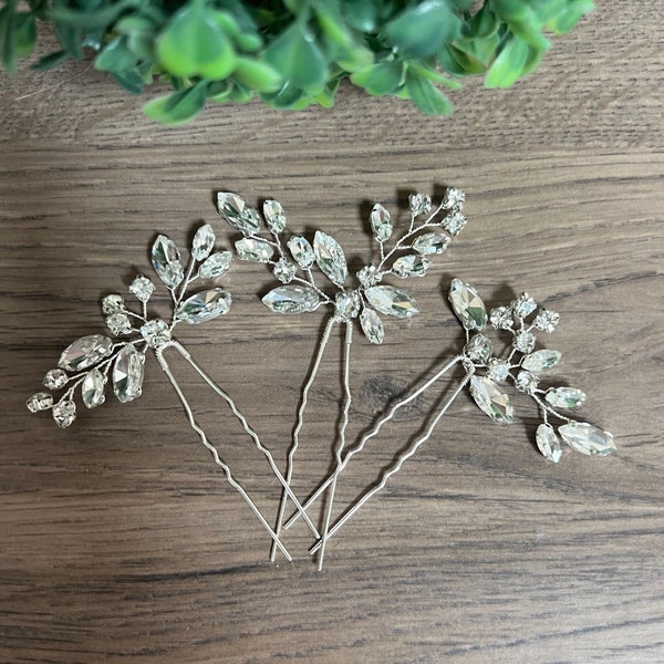Crystal Hair pins Bridal hair pins Crystal Wedding hair pins Gold Bridal hair pins Silver Wedding hair pins Bridesmaids hair pins Crystal