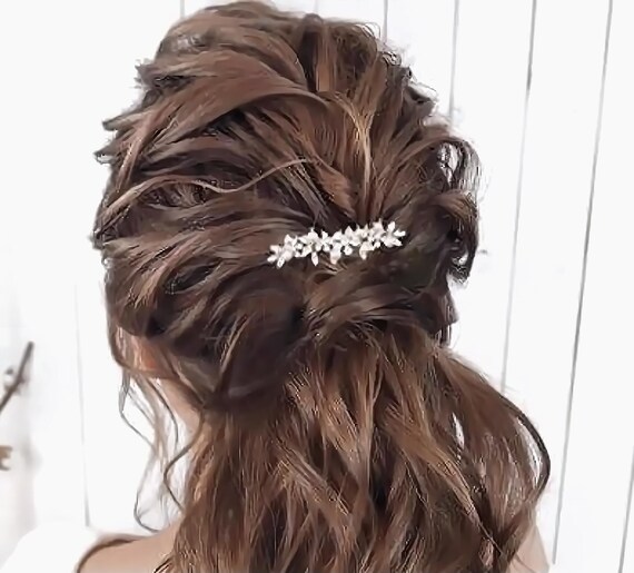 Pettine Da Sposa Con Cristalli Dorati E Fiori In Ceramica - Fermaglio Per Chignon Elegante Per Matrimonio, Damigelle E Cerimonie - Accessorio Capelli Regolabile 11x5 Cm - 2