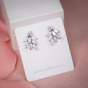 Minimalist Earrings Crystal Stud Earrings Crystal Bridal Stud Earrings Crystal Leaf Earrings Bridal Jewelry Set Stud Bridesmaids earrings