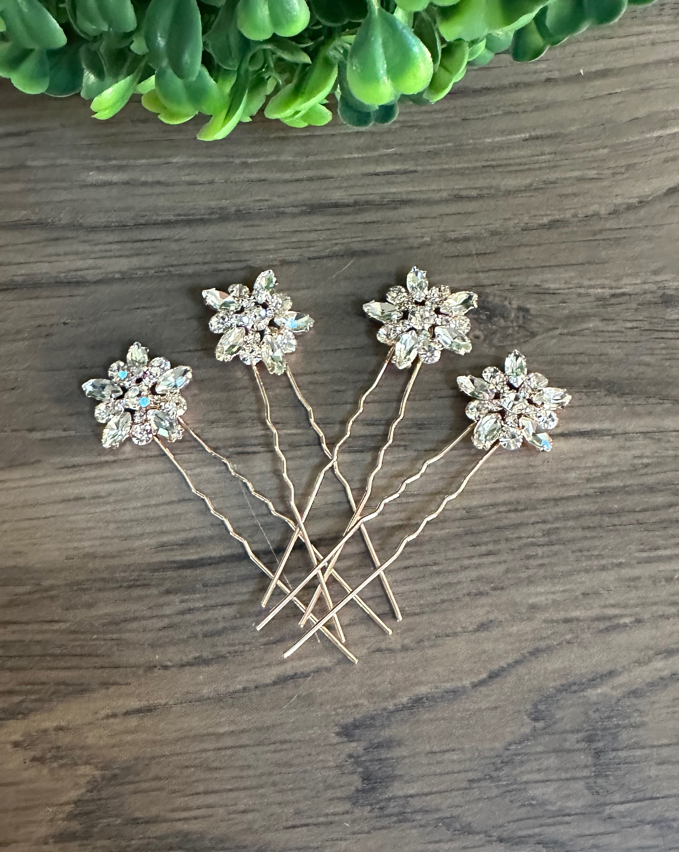 CC Fashion Rhinestone Hair Pins in Silver and a Gold Silver Flower Wedding Hair Pin, Crystal Rhinestone Bridal  main image 3