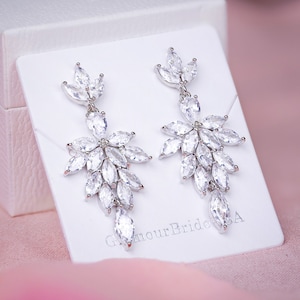 Crystal bridal earrings  Crystal Earrings Drop Earrings Silver Wedding Jewelry Crystal Chandelier Earrings Rose Gold Bridal Jewelry