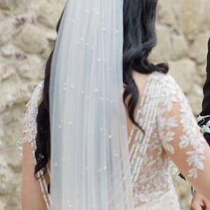 Pearl Veil Cathedral Wedding Veil Fingertip Veil Pearl Veil Pearl Elbow Veil for Bride Veil with pearls Pearl Cathedral Veil