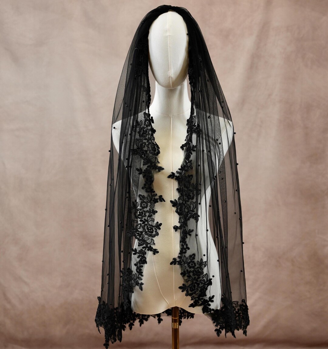 Black Lace Veil Black Wedding Veil Goth Veil Witch Veil Halloween Veil 