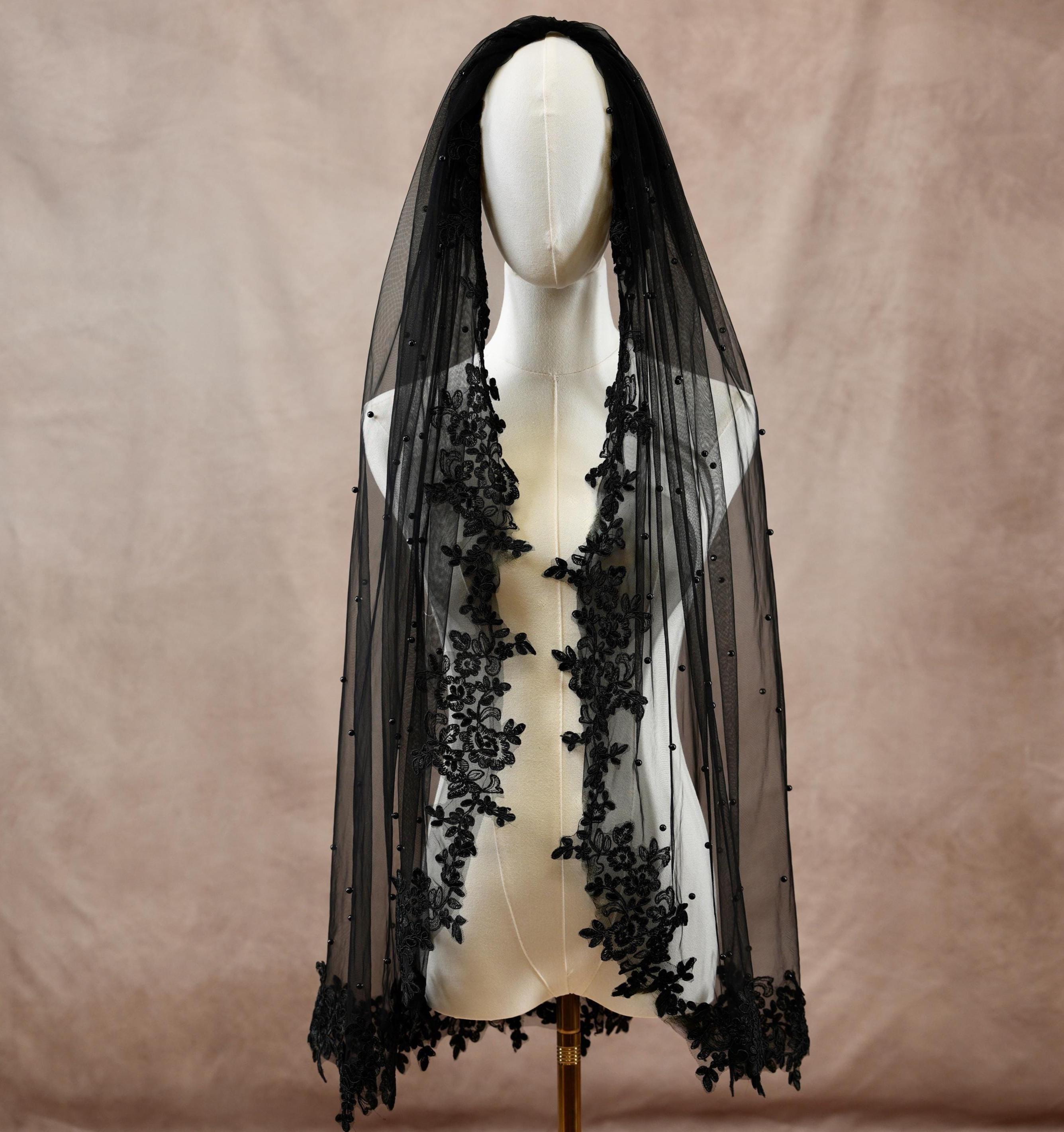 Black Lace Veil Black Wedding Veil Goth Veil Witch Veil Halloween