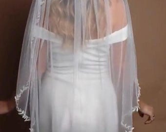 Schleier aus Blattspitze, Fingerspitzenschleier für die Hochzeit, weicher französischer Tüll