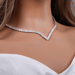 V Shape Necklace Tennis Necklace V Shape Crystal Necklace set Wedding Jewelry Bridal Necklace Wedding Necklace Wedding Jewelry Set Crystal