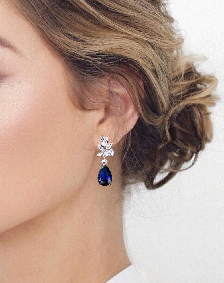 Saphir Braut Halskette Set Kristall Braut Ohrringe Blauer Saphir Hochzeit Ohrringe Braut Schmuck Set MOB Ohrringe MOG Sapphire Ohrringe