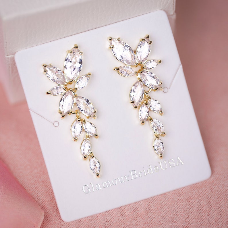 Crystal Bridal Earrings Drop Earrings Rose Gold Wedding Jewelry Crystal Tea drop Earrings Gold Bridal Jewelry Silver bridal earrings image 9