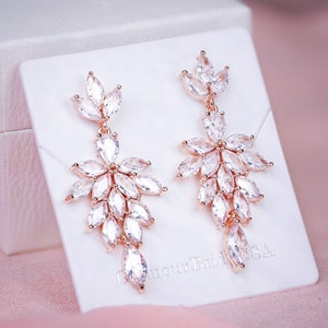 Rose gold Crystal Earrings Rose gold Bridal Earrings Crystal Wedding Jewelry Set  Earrings Bridal Earring Diamond Dangle Earrings