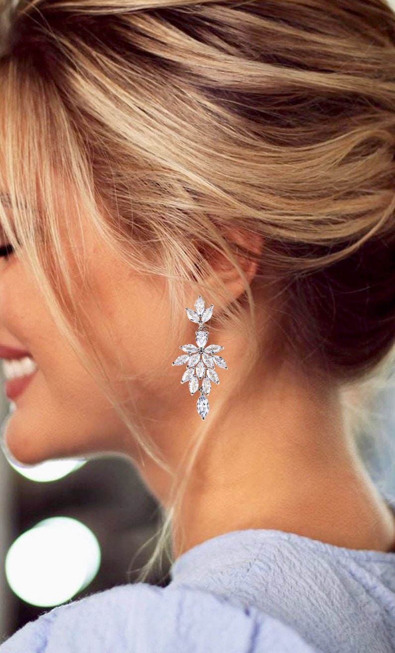 Crystal Bridal Earrings Drop Earrings Silver Wedding Jewelry Etsy