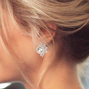 Pearl Earrings Diamond Pearl Bridal Earrings Bridal Crystal Pearl Stud Earrings Wedding Jewelry Pearl Bridal Jewelry Wedding Earrings