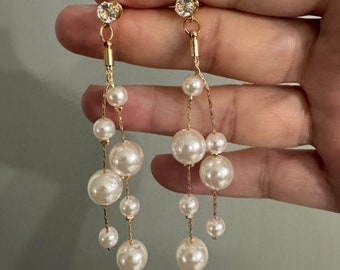 Pearl Earrings Dangle Bridal Earrings Pearl Wedding Earrings Long Pearl Earrings Gold Bridal Jewelry Dangle Pearl Earrings