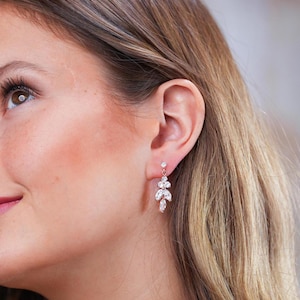 Crystal Leaf Earrings Dainty Bridal Earrings Silver Bridal Earrings Crystal Earrings Bridal Jewelry set Crystal Bridesmaid earrings