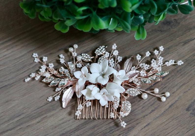 Floral Bridal Hair Piece Wedding Hair Piece White Flower Etsy