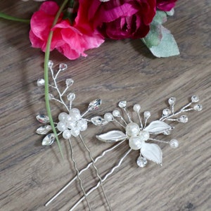 Bridal hair pins Wedding hair pins Silver crystal wedding hair piece Silver wedding hair vine Bridal hair piece Pearl bridal hair vine image 3