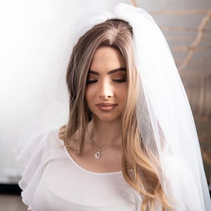 Wedding Veil Cut Edge Veil with comb Soft 2 Tier Bridal Veil Two Layers Bridal Veil Wedding Veil with Blusher Elbow Veil Raw