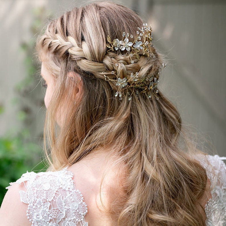 Bridal hair piece Bridal hair vine Gold Bridal headpiece Etsy