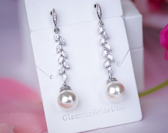 Pearl Bridal Earrings Wedding Earrings Silver Pearl Earrings Pearl Crystal Bridal earrings Pearl Dangle Earrings Bridesmaids earrings