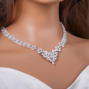 Collier en cristal, bijoux de mariée en argent, bijoux de mariée en argent, parure de collier de mariée en cristal, parure de bijoux de mariée