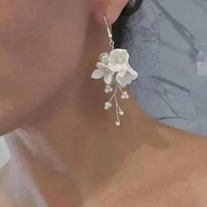 Floral Earrings Dangle Bridal Earrings Floral Bridal Earrings Dangle Flower Earrings Wedding Jewelry White  Christmas Gift for Her
