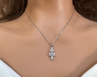 Crystal Necklace Leaf Bridal Necklace Set Bridesmaids Jewelry Set Crystal Necklace Drop Silver Bridal Jewelry Quinceanera Jewelry Set