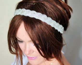 Bridal Headband Ivory Wedding Headband Wedding Rhinestone Crystal Bridal Hair Band Vintage Head wrap