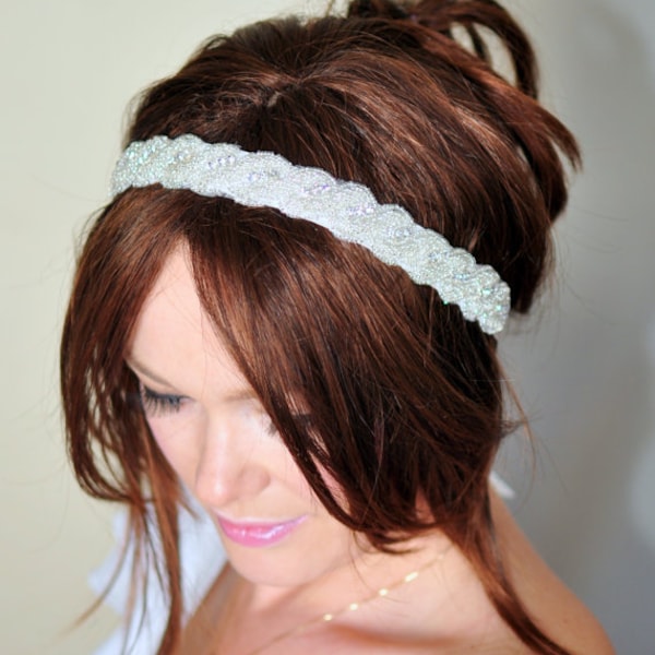 Bridal Headband Ivory Wedding Headband Wedding Rhinestone Crystal Bridal Hair Band Vintage Head wrap