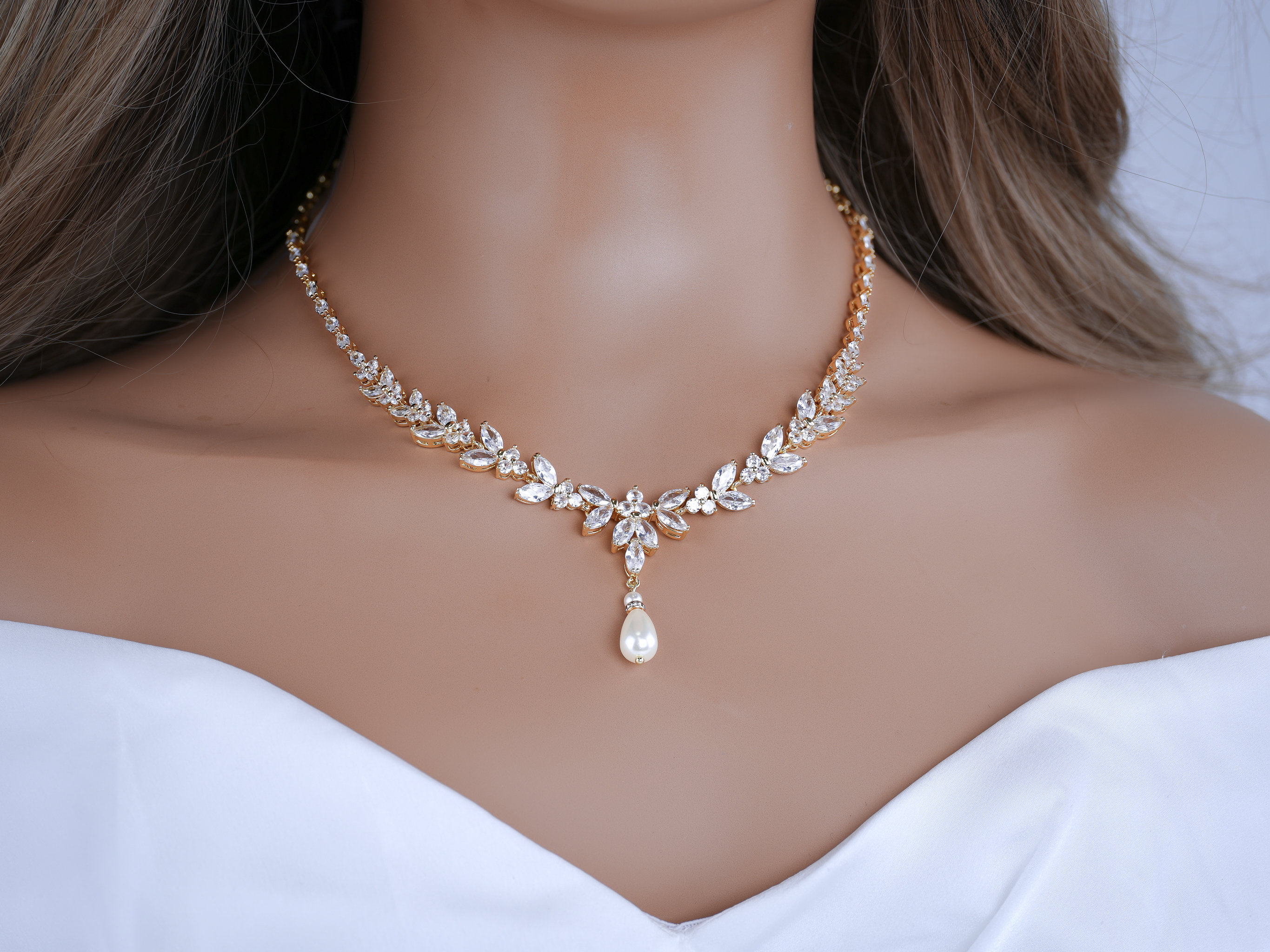 Perlen Braut Halskette Set Perlen Hochzeit Schmuck Roségold Perlen Halskette Perlen Braut Halskette Set Perlen Brautjungfern SchmuckSet