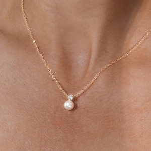 Colar de pérolas para noivas, colar de pérolas e diamantes, colar para madrinhas, joias minimalistas para presente de casamento para madrinhas