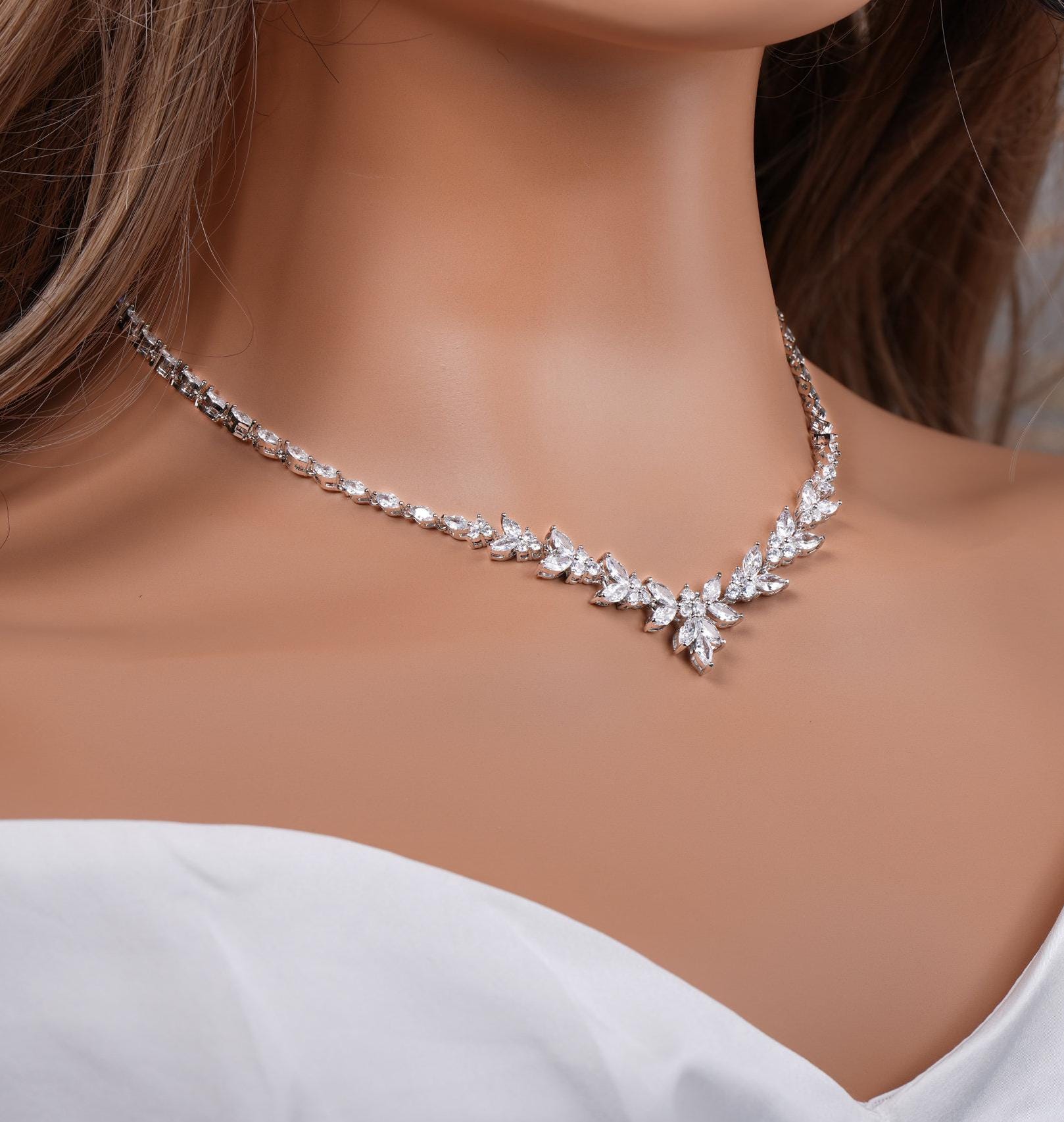 Set di gioielli da sposa in cristallo, collana e orecchini da sposa in argento, regalo personalizzato - Italia