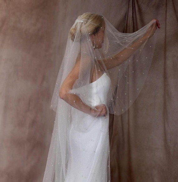 Pearl Veil With Blusher Pearl Sparkling Veil Glitter Veil  display picture 3