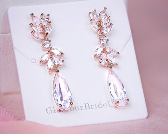 Rose Gold Wedding Earrings Rose Gold Bridal Earrings Crystal Wedding earrings Crystal drop Earrings Gold Bridal Jewelry Bridesmaids earrings