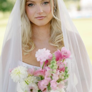 Simple Veil with Blusher Soft French Tulle Veil with comb 2 Tier Veil Illusion Veil Raw Cut Plain Cut Edge Soft Blusher Veil Cathedral image 7