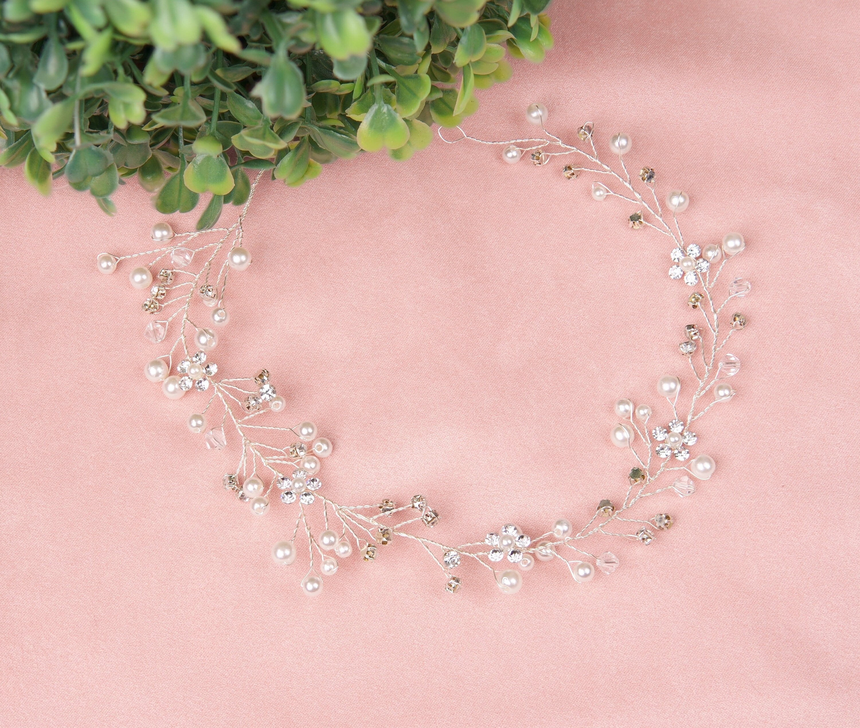 fxmimior Bride Rose Gold Pearl Headband Wedding Hair Accessories Crystal Hair Crystal & Freshwater Pearl Wedding Headband ABIGAIL | EDEN  main image 2