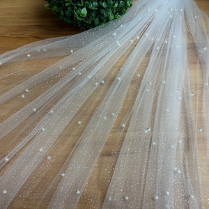 Glitter Wedding Veil with Pearls Sparkling Veil  Glitter Veil Cathedral Veil Elbow Veil Fingertip Pearl Veil with sparkles Wedding Veil