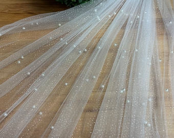 Glitter Wedding Veil with Pearls Sparkling Veil with comb Glitter Veil Cathedral Veil Elbow Veil Fingertip Pearl Veil with sparkles