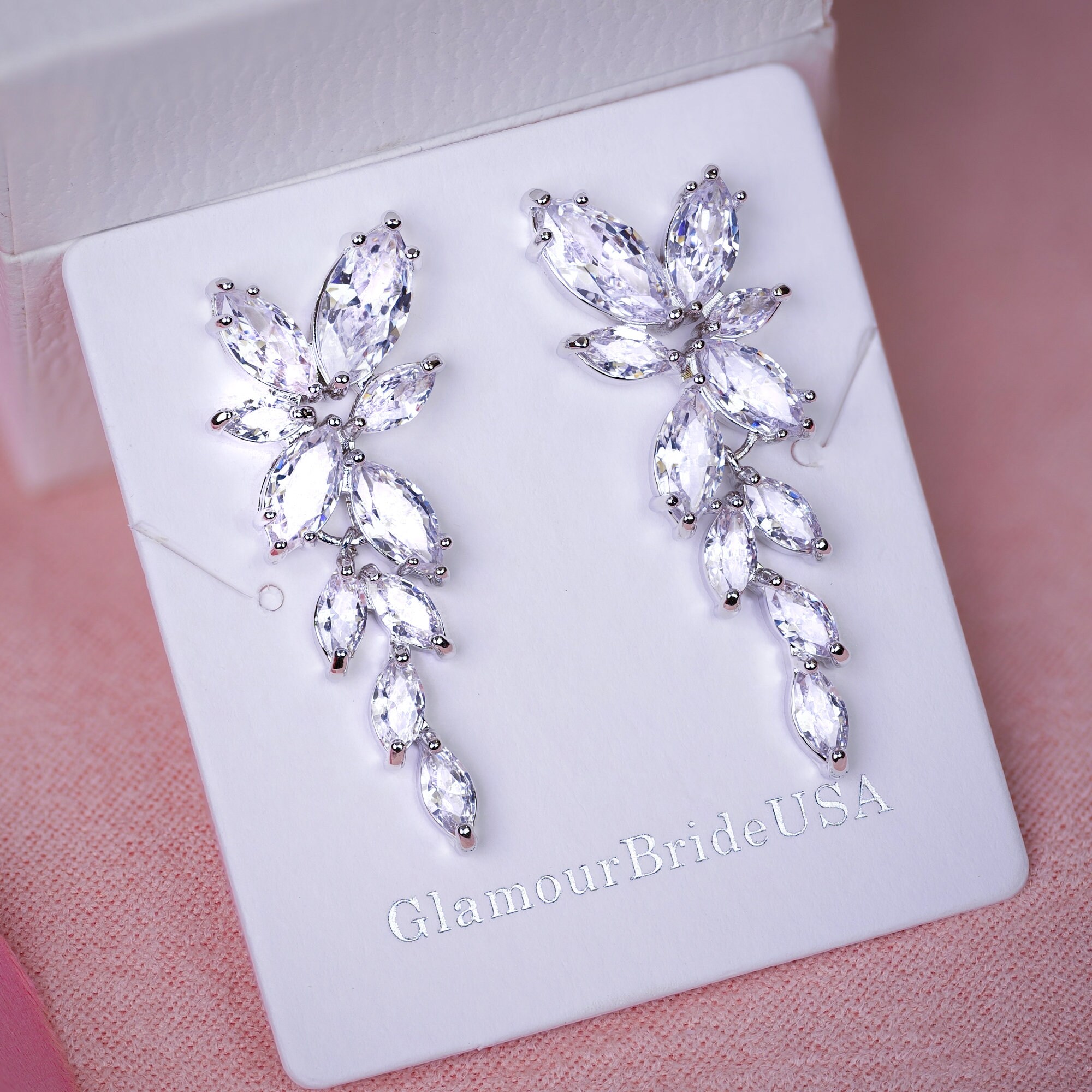 Orecchini Pendenti A Goccia Con Foglie In Strass Oro - Gioielli Da Sposa E Damigelle