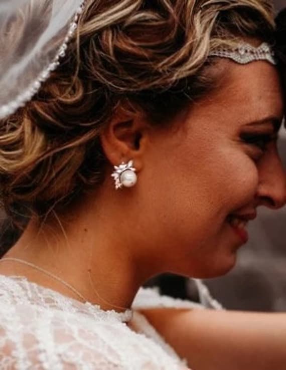 gebed passend gemakkelijk te kwetsen Pearl Stud Oorbellen Diamant Parel Bruiloft Oorbellen Bruids - Etsy België