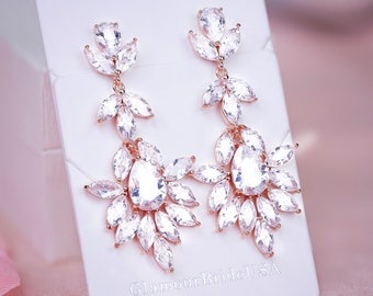 Crystal Earrings Chandelier Bridal earrings Wedding Bridal jewelry Rose Gold Bridal earrings Crystal earrings Bridal Jewelry