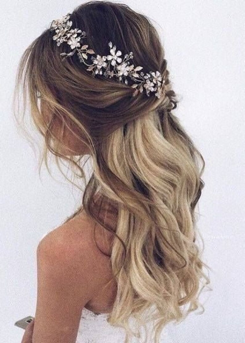 Bridal hair piece Bridal hair vine Gold Bridal headpiece image 0