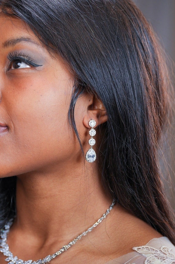 Bridal drop earrings silver sale