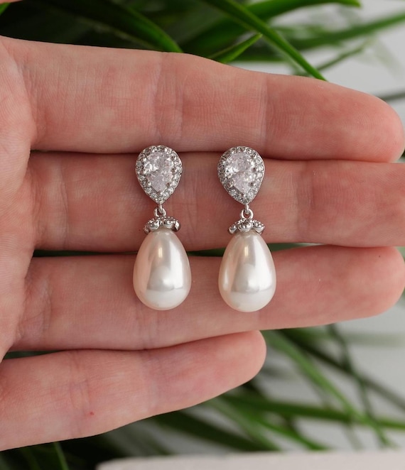 Pearl Earrings Gold Pearl Bridal Earrings Drop Wedding Earrings